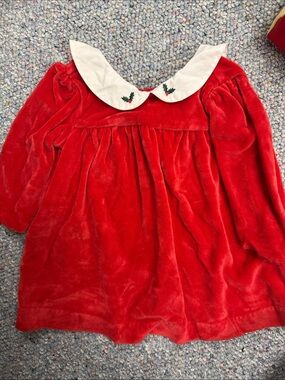Baby girls Christmas 3MRalph Lauren Red Velvet Dress with White Peter Pan Collar